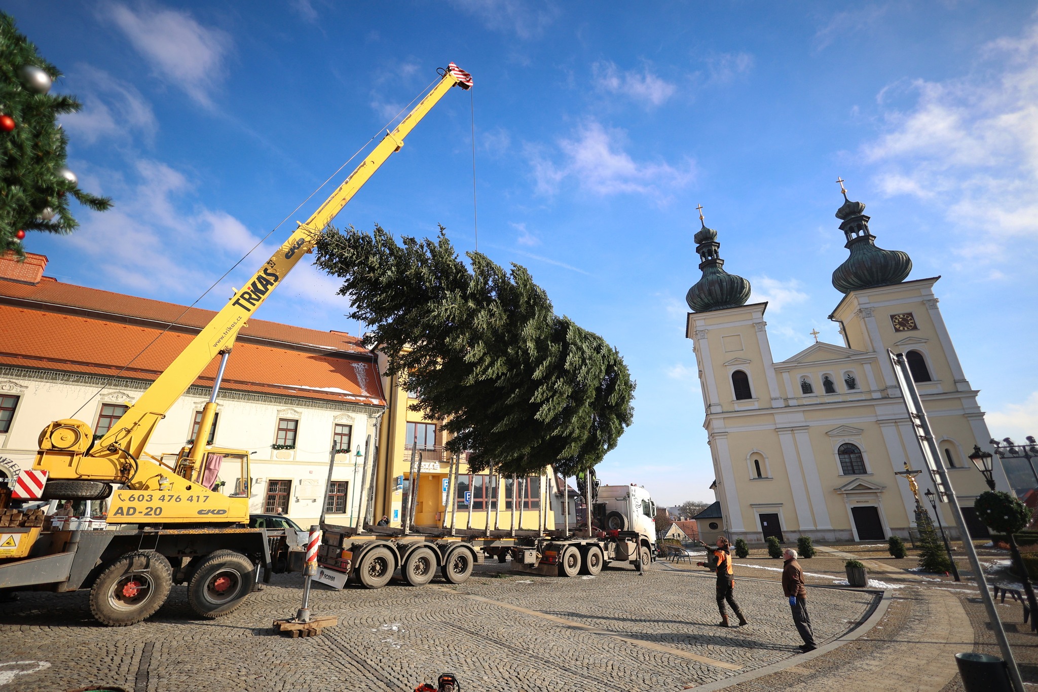 Bystřický Vánoční strom již stojí na svém místě